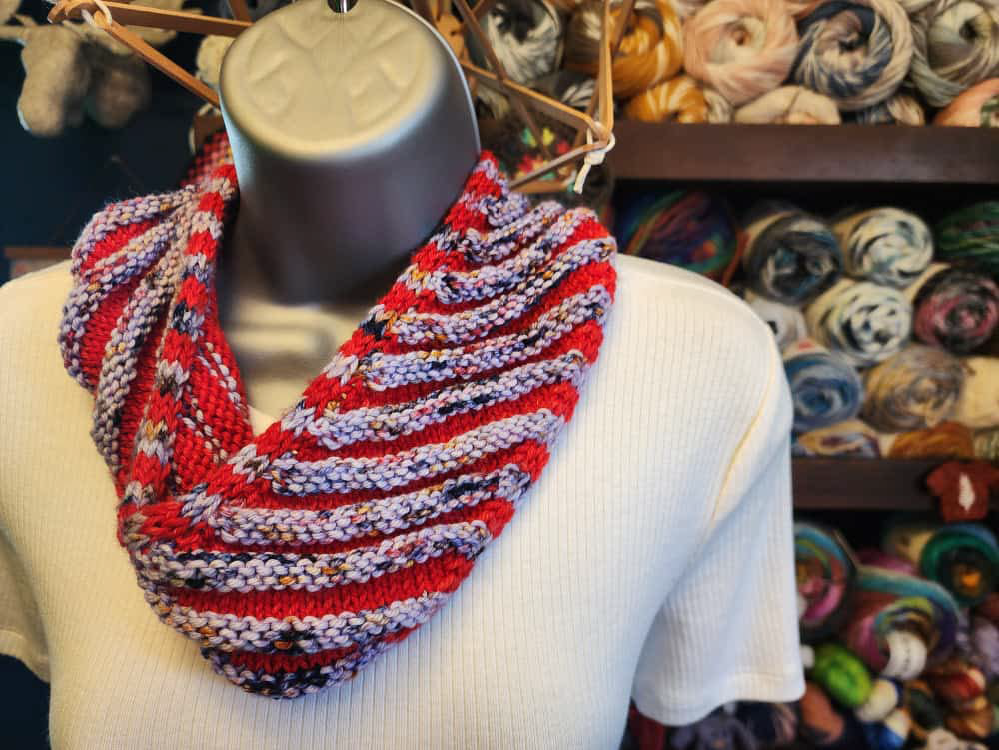 A Bit Biased Cowl | Mitten Fiber Arts Dune DK & Malabrigo Rios | Pattern Available on Ravelry